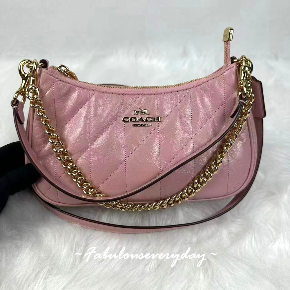 Coach Teri Shoulder Bag With Quilting Crossbody Leather/Gold/Carnation CDY83 NWT